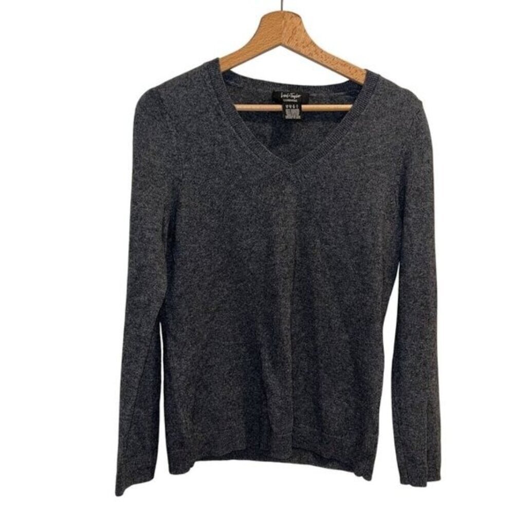 Lord & Taylor Womens Gray V-Neck Cashmere Sweater Medium
